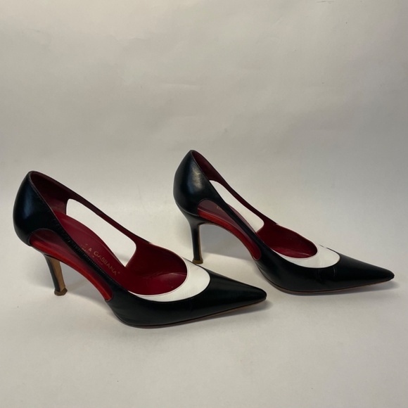 Dolce & Gabbana Black + White Leather Pointed Pumps, Size 36.5 Heels (US 6 ) - Picture 3 of 8